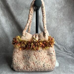 Handmade Wool Blend Purse Bag Creamy Peach Boho Artisan Style Button Closure